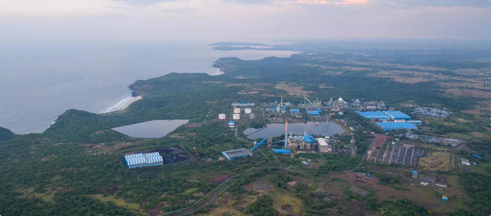 Aerial view of a coastal industrial site