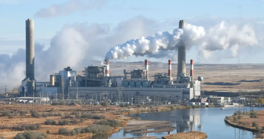 Cooling towers at an industrial plant