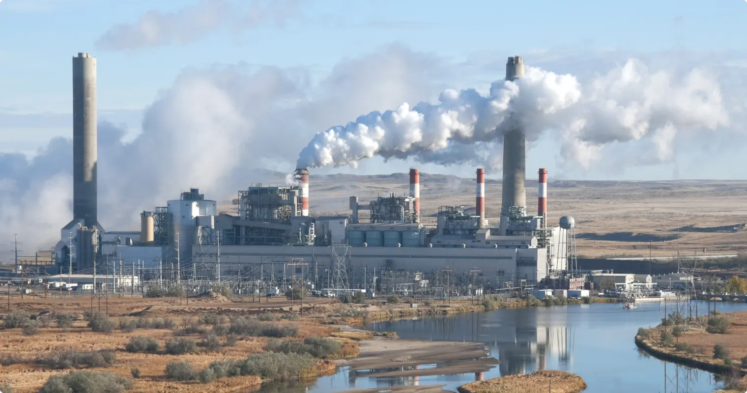 Cooling towers at an industrial plant